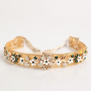 Gold Brass White Lilies Crystal Jewel Waist Women Belt