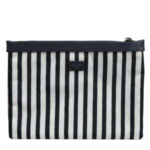Black White Striped Logo Plaque Clutch Borse Pouch Bag