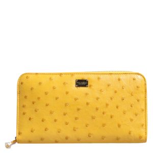 Yellow Leather Logo Plaque Zip Around Continental Wallet