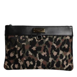 Multicolor Leopard Print Jacquard Logo Plaque Pouch Bag