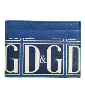 Blue Calf Leather DG Logo Print Monogram Card Holder Wallet