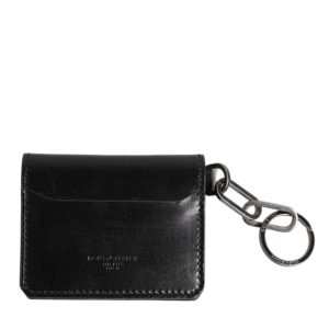 Black Leather Logo Embossed Key Chain Card Holder Wallet