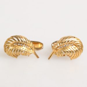 Gold 925 Sterling Silver Crystal Leaf Accessory Cufflink