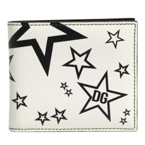 White Leather DG Star Logo Bifold Card Holder Wallet