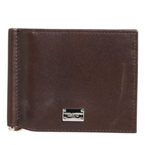 Brown Leather DG Logo Engrave Bifold Card Holder Wallet
