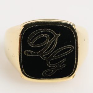 Gold Tone Enamel Brass Signet DG Logo Adjustable Ring