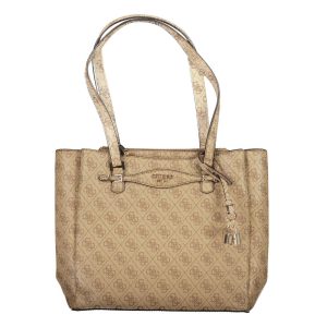 Beige Polyurethane Women Handbag