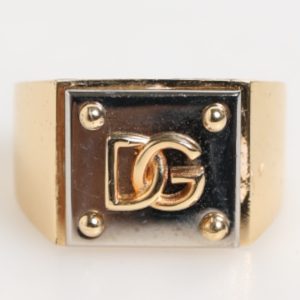 Gold Tone Brass Signet Square DG Logo Plaque Men Ring