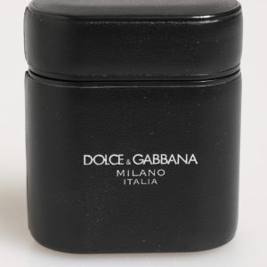 Black Calfskin Leather Logo Print Flip Holder Airpods Case