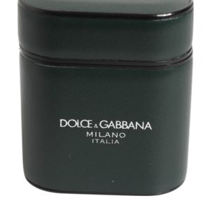 Army Green Calfskin Leather Logo Flip Holder Airpods Case