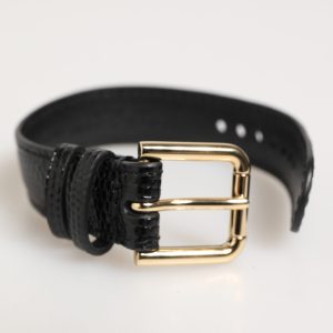 Black Embossed Leather Gold Buckle Belt Strap Bracelet
