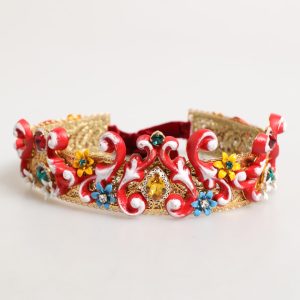 Red Carretto Multicolor Crystal Gold Tiara Crow Headband