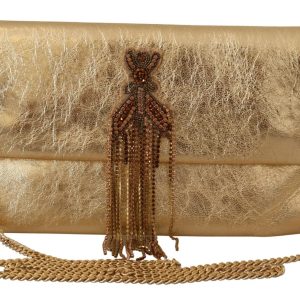 Gold Leather Embellished Shoulder Strap Bag