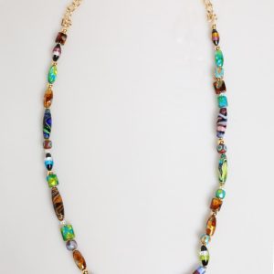 Multicolor Murano Glass Beads Gold Chain Jewelry Necklace