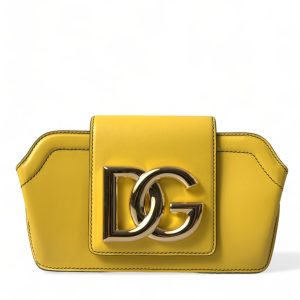 Yellow Smooth Leather DG Logo Clutch Crossbody Case Bag