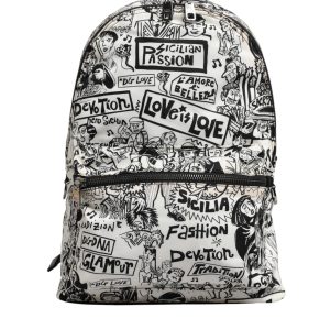 Black White Graffiti Print School Backpack Men Borse Bag
