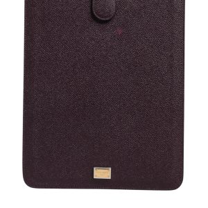 Dark Brown Leather Logo Plaque Cover Sleeve Tablet Case