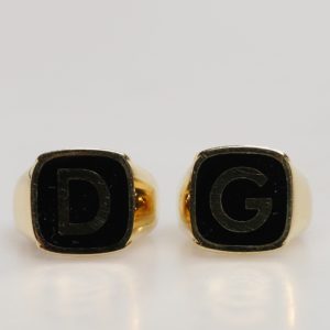 Gold-Tone Real Brass Black Enamel "DG" Adjustable Rings