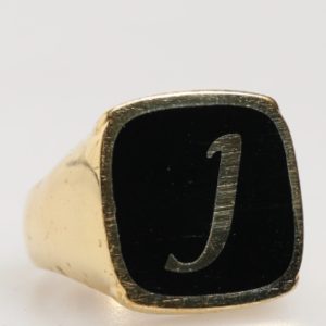 Gold-Tone Real Brass Black Enamel "J" Adjustable Rings