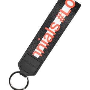 Black Logo Polyester Silver Brass Holder Keychain Keyring