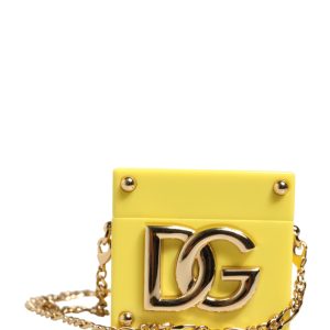 Yellow DG Logo Plaque Cover Gold Chain Airpods Case
