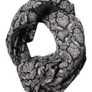 Black White Damask Patterned Lace Men Scarf