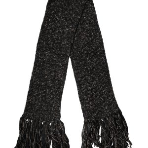 Black Wool Fringes Neck Wrap Foulard Scarf