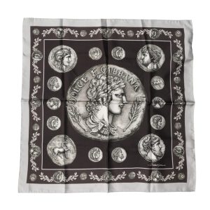 Brown Roman Coin Print Silk Square Foulard Scarf