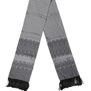 Gray Patterned Fringes Neck Foulard Scarf