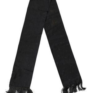 Black Logo Silk Fringes Neck Foulard Scarf