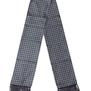 Blue Patterned Fringes Neck Foulard Scarf