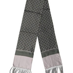 Gray Patterned Fringes Neck Foulard Scarf