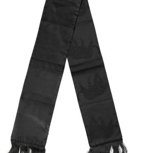 Black Satin Silk Fringes Neck Foulard Scarf
