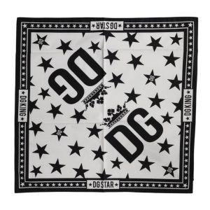 White DG Crown Print Square Foulard 52cm x 50.5cm Scarf