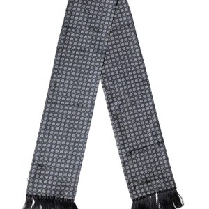 Blue Patterned Silk Fringes Foulard 138cm x 15.5cm Scarf